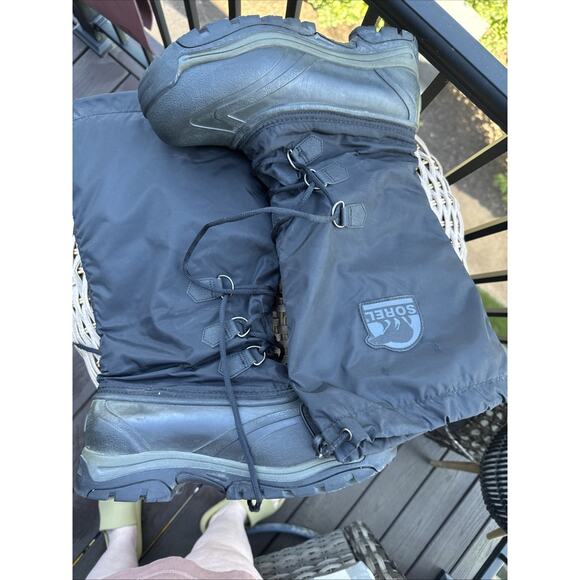 SOREL SNOWLION Black Nylon Rubber Insulated Snow BOOTS NL1082-010 Womens 9 Lined - Picture 2 of 16